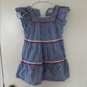 Crewcuts Navy and White Striped Dress with Red Trim